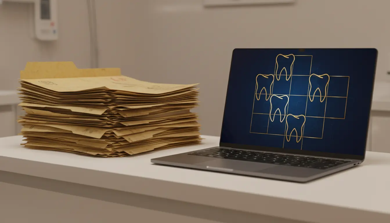 Comparacion historia clinica en papel manchado vs digital limpia en pantalla
