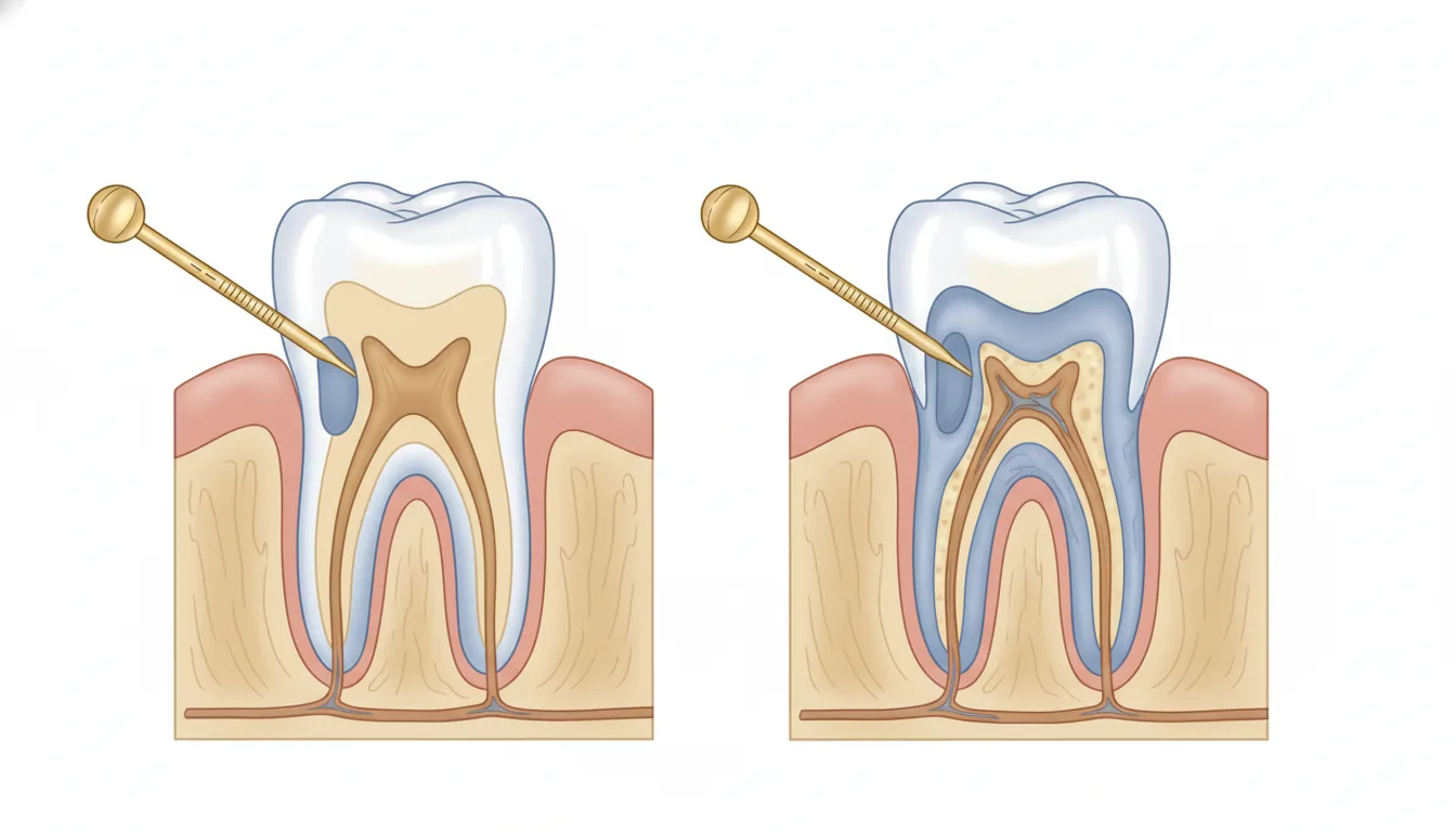 Diagrama de profundidad de sondaje sano y bolsa periodontal con la sonda en milimetros